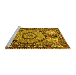 Sideview of Machine Washable Persian Yellow Traditional Rug, wshtr2044yw