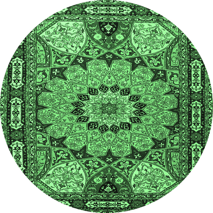 Round Machine Washable Persian Emerald Green Traditional Area Rugs, wshtr2044emgrn