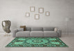 Machine Washable Persian Turquoise Traditional Area Rugs in a Living Room,, wshtr2044turq