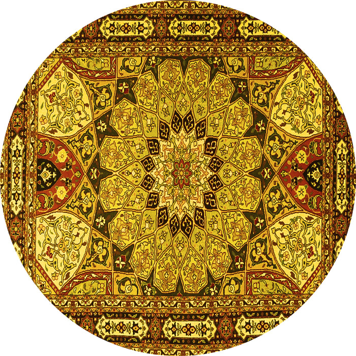 Round Machine Washable Persian Yellow Traditional Rug, wshtr2044yw