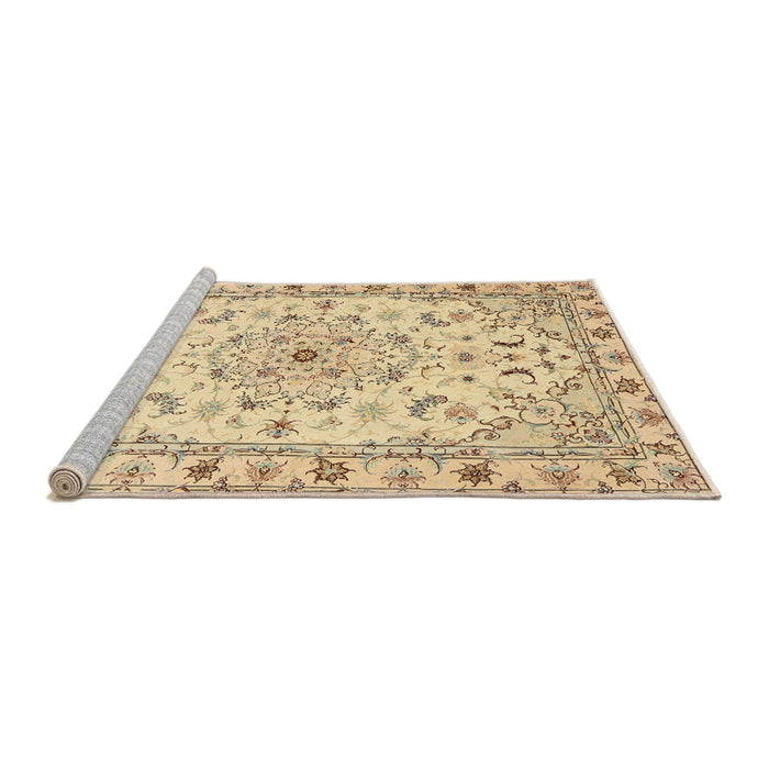 Sideview of Machine Washable Traditional Brown Gold Rug, wshtr2045