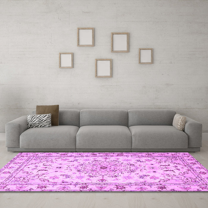 Machine Washable Persian Purple Traditional Area Rugs in a Living Room, wshtr2045pur