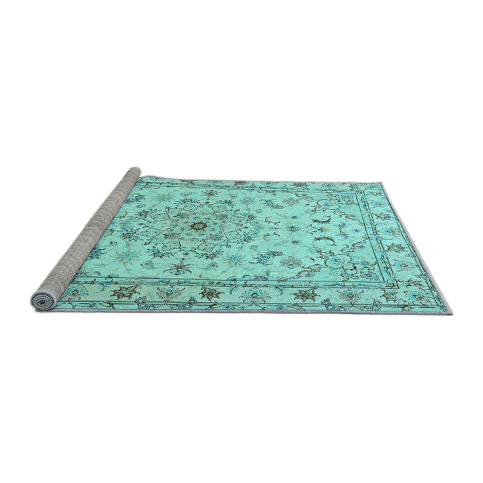 Sideview of Machine Washable Persian Light Blue Traditional Rug, wshtr2045lblu