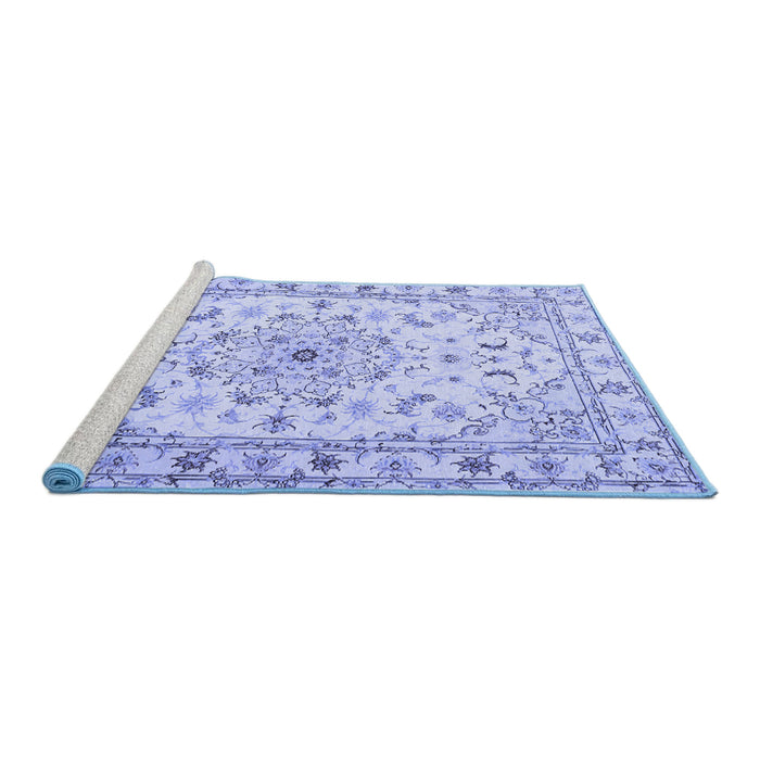 Sideview of Machine Washable Persian Blue Traditional Rug, wshtr2045blu