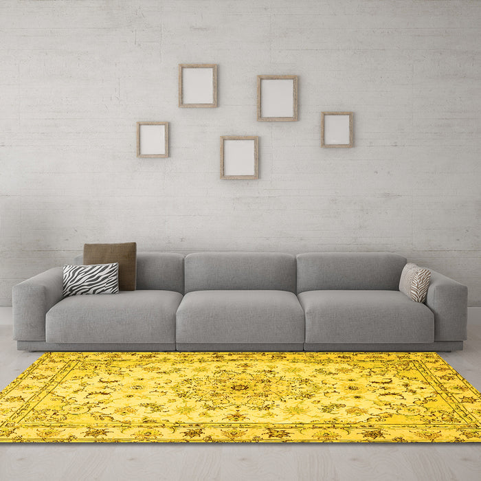 Machine Washable Persian Yellow Traditional Rug in a Living Room, wshtr2045yw