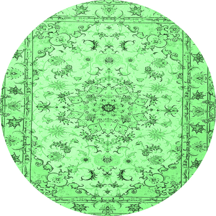 Round Machine Washable Persian Emerald Green Traditional Area Rugs, wshtr2045emgrn