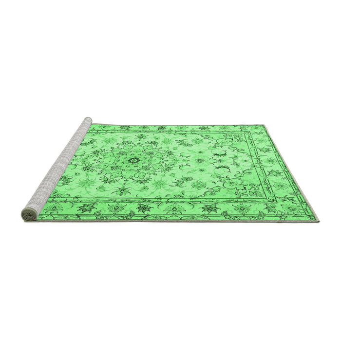 Sideview of Machine Washable Persian Emerald Green Traditional Area Rugs, wshtr2045emgrn
