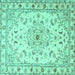 Square Machine Washable Persian Turquoise Traditional Area Rugs, wshtr2045turq