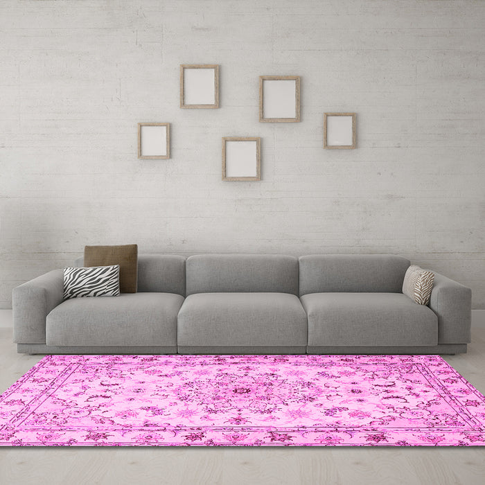 Machine Washable Persian Pink Traditional Rug in a Living Room, wshtr2045pnk