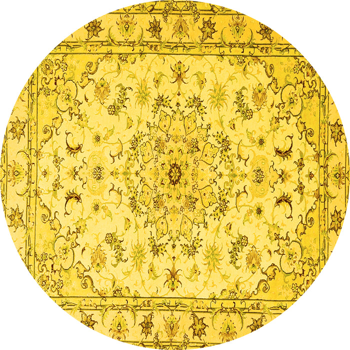 Round Persian Yellow Traditional Rug, tr2045yw