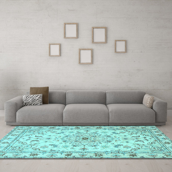 Machine Washable Persian Light Blue Traditional Rug in a Living Room, wshtr2045lblu
