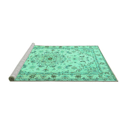 Sideview of Machine Washable Persian Turquoise Traditional Area Rugs, wshtr2045turq