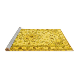 Sideview of Machine Washable Persian Yellow Traditional Rug, wshtr2045yw