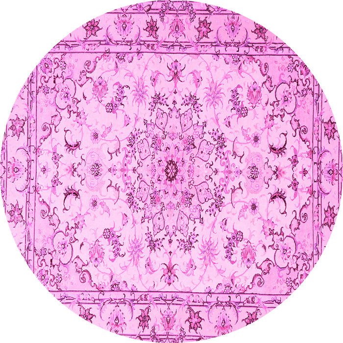 Round Machine Washable Persian Pink Traditional Rug, wshtr2045pnk