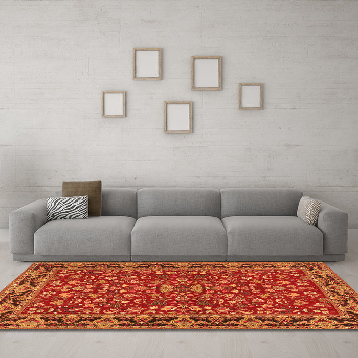 Machine Washable Persian Orange Traditional Area Rugs in a Living Room, wshtr2046org