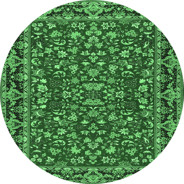 Round Persian Emerald Green Traditional Rug, tr2046emgrn