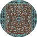 Round Machine Washable Persian Light Blue Traditional Rug, wshtr2046lblu