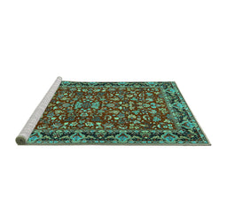 Sideview of Machine Washable Persian Turquoise Traditional Area Rugs, wshtr2046turq