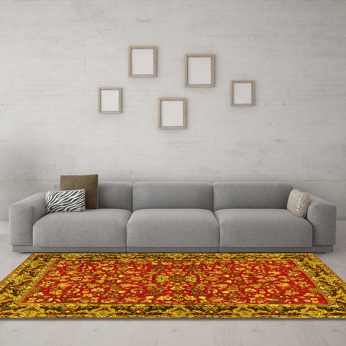 Machine Washable Persian Yellow Traditional Rug in a Living Room, wshtr2046yw