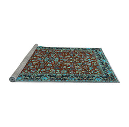 Sideview of Machine Washable Persian Light Blue Traditional Rug, wshtr2046lblu
