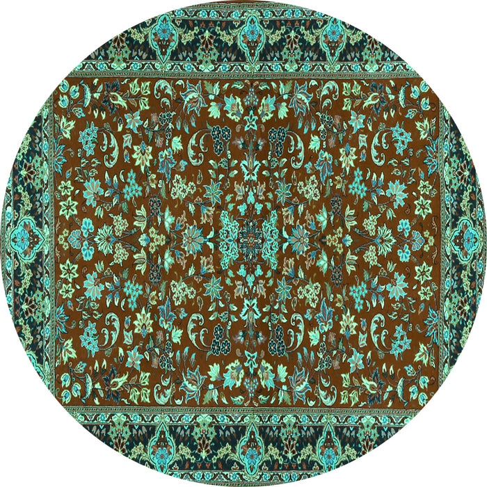 Round Machine Washable Persian Turquoise Traditional Area Rugs, wshtr2046turq