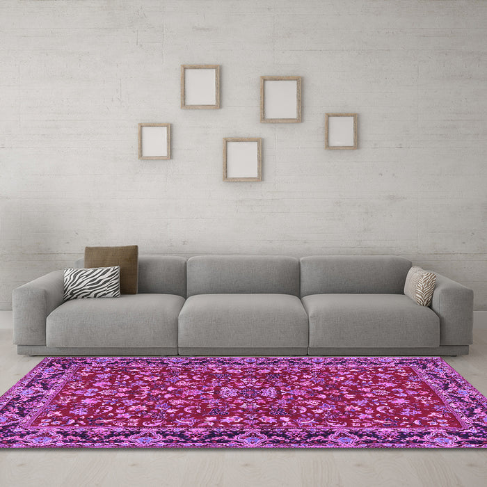 Machine Washable Persian Purple Traditional Area Rugs in a Living Room, wshtr2046pur