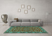 Machine Washable Persian Turquoise Traditional Area Rugs in a Living Room,, wshtr2046turq