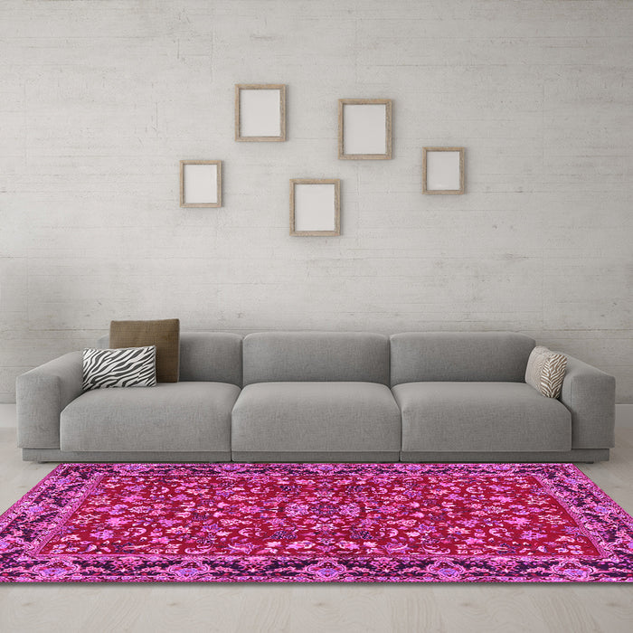 Machine Washable Persian Pink Traditional Rug in a Living Room, wshtr2046pnk
