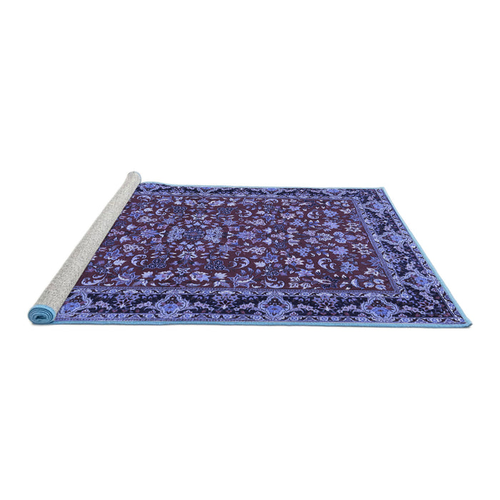 Sideview of Machine Washable Persian Blue Traditional Rug, wshtr2046blu