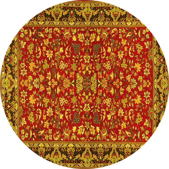 Round Persian Yellow Traditional Rug, tr2046yw