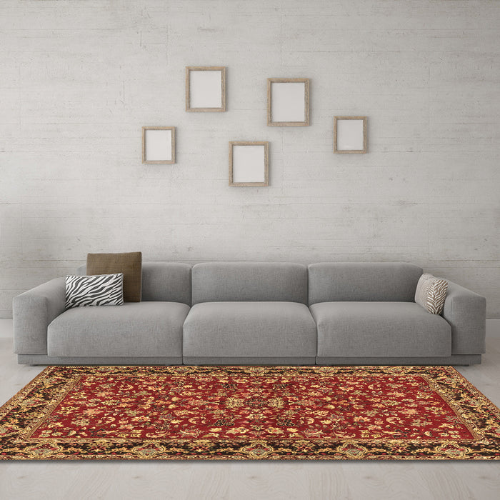 Machine Washable Persian Brown Traditional Rug in a Living Room,, wshtr2046brn