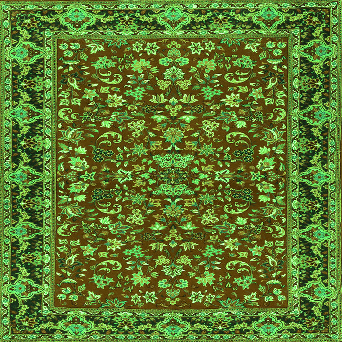 Round Machine Washable Persian Green Traditional Area Rugs, wshtr2046grn