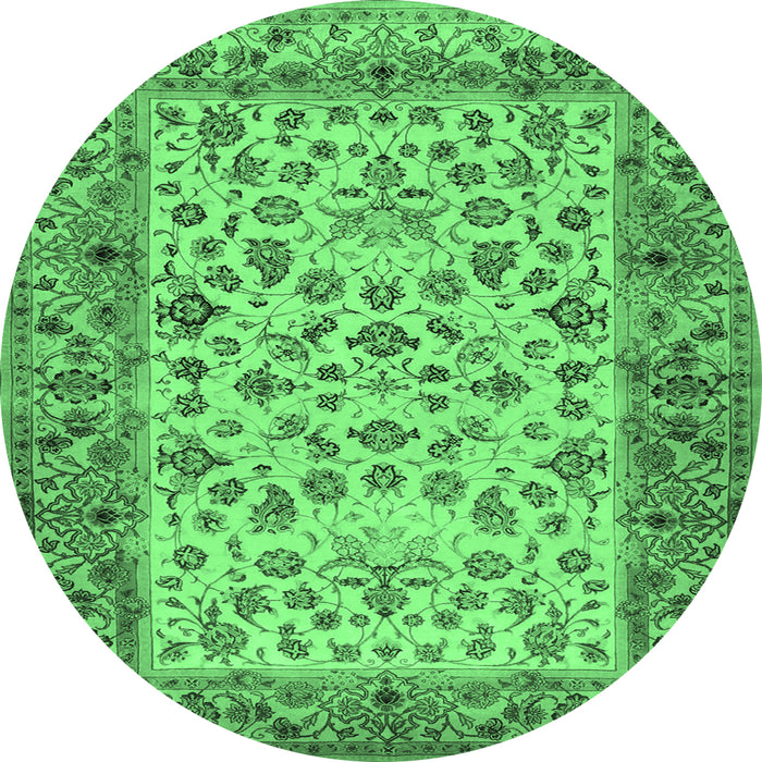 Round Persian Emerald Green Traditional Rug, tr2047emgrn