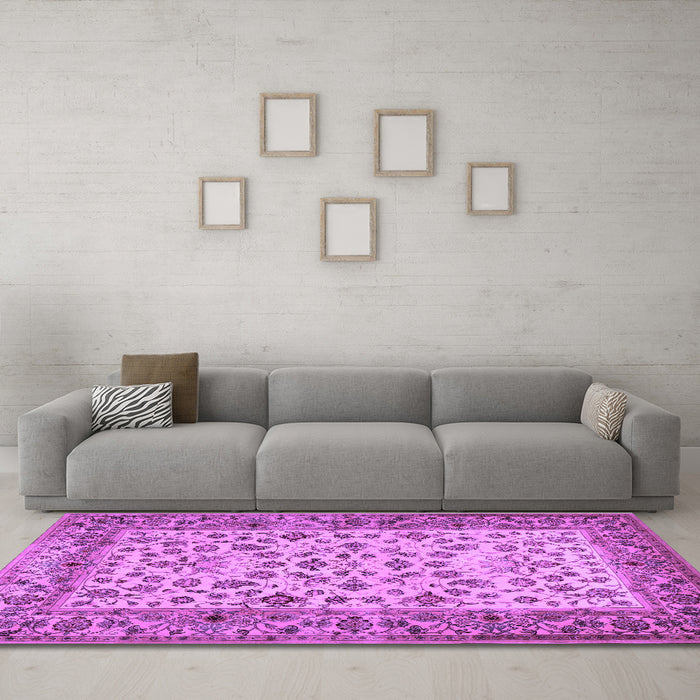 Machine Washable Persian Purple Traditional Area Rugs in a Living Room, wshtr2047pur