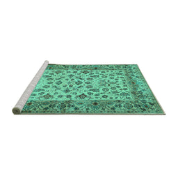 Sideview of Machine Washable Persian Turquoise Traditional Area Rugs, wshtr2047turq