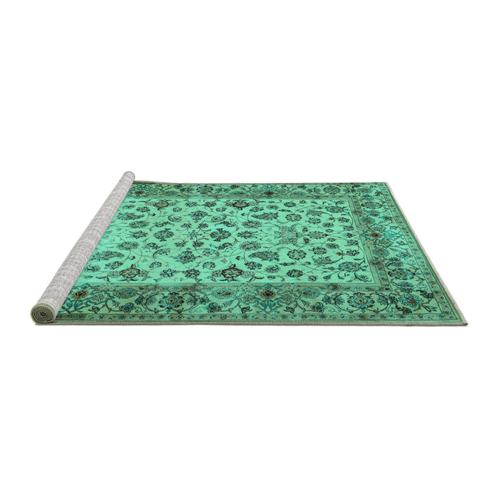 Sideview of Machine Washable Persian Turquoise Traditional Area Rugs, wshtr2047turq