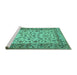 Sideview of Machine Washable Persian Turquoise Traditional Area Rugs, wshtr2047turq