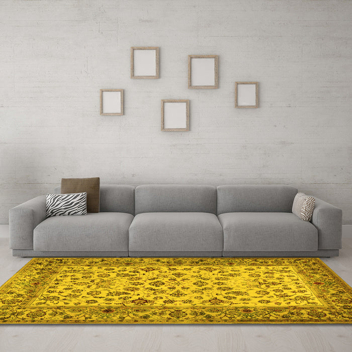 Machine Washable Persian Yellow Traditional Rug in a Living Room, wshtr2047yw