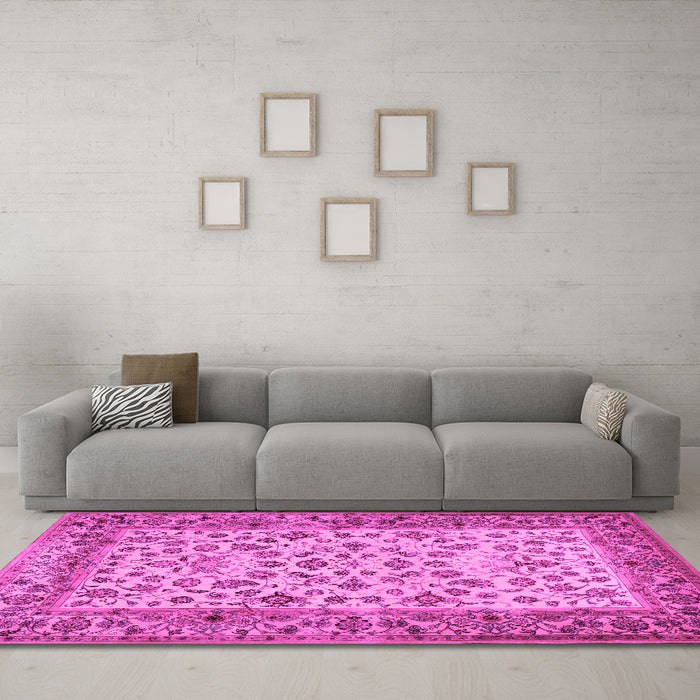 Machine Washable Persian Pink Traditional Rug in a Living Room, wshtr2047pnk