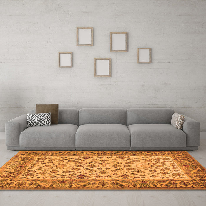 Machine Washable Persian Orange Traditional Area Rugs in a Living Room, wshtr2047org