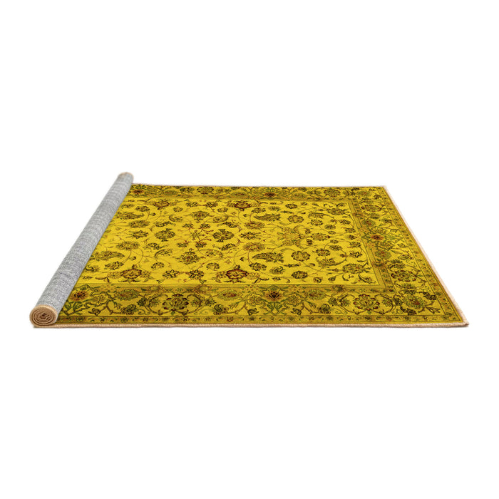 Sideview of Machine Washable Persian Yellow Traditional Rug, wshtr2047yw