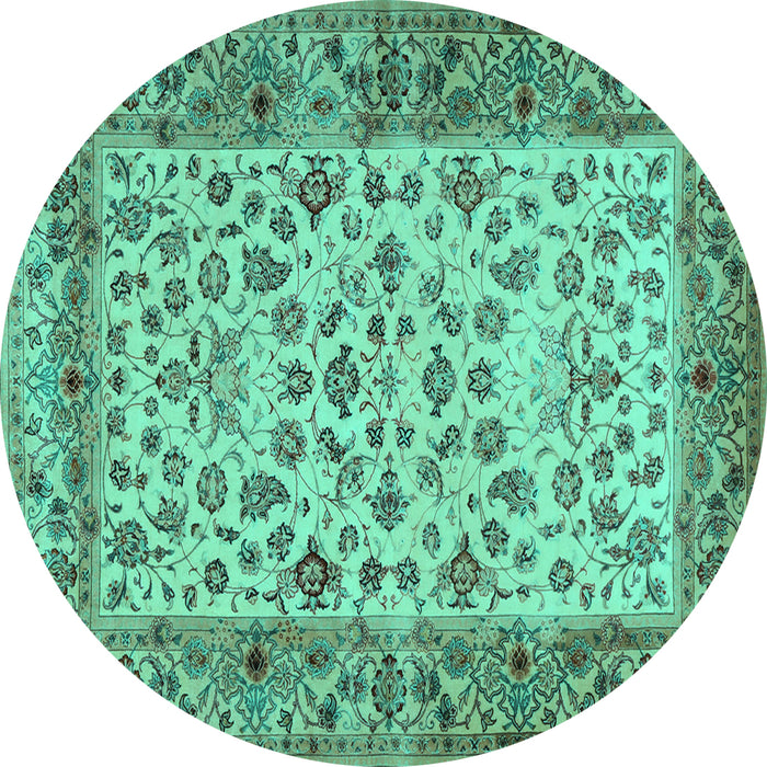 Round Machine Washable Persian Turquoise Traditional Area Rugs, wshtr2047turq