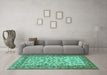 Machine Washable Persian Turquoise Traditional Area Rugs in a Living Room,, wshtr2047turq