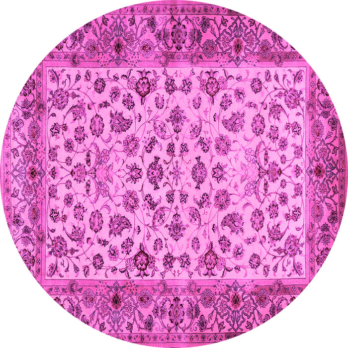 Round Machine Washable Persian Pink Traditional Rug, wshtr2047pnk
