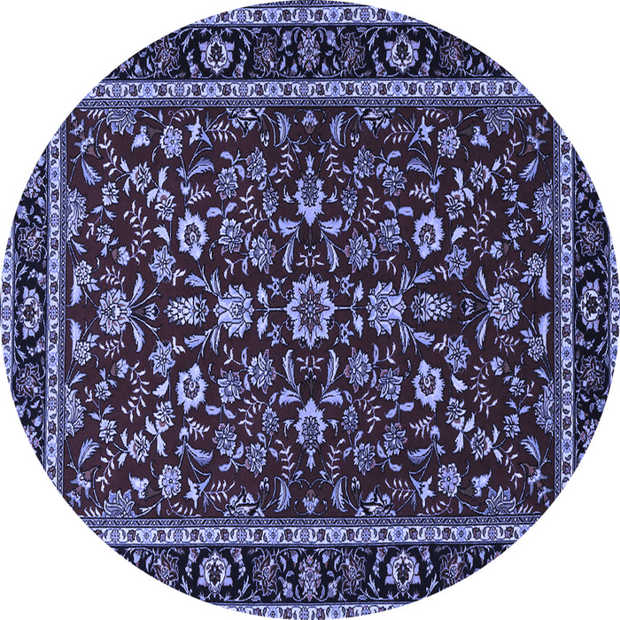Round Machine Washable Persian Blue Traditional Rug, wshtr2048blu