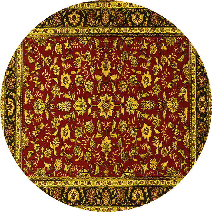 Round Machine Washable Persian Yellow Traditional Rug, wshtr2048yw