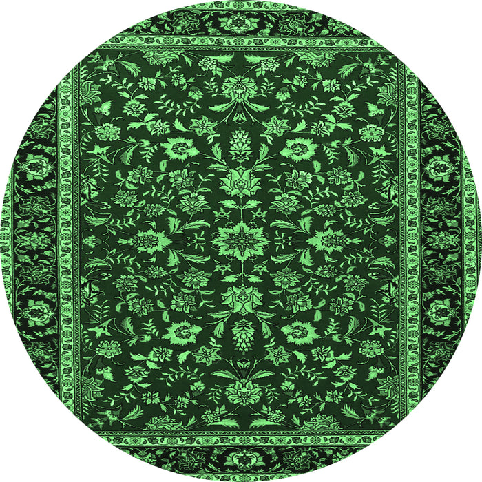 Round Machine Washable Persian Emerald Green Traditional Area Rugs, wshtr2048emgrn