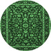 Round Machine Washable Persian Emerald Green Traditional Area Rugs, wshtr2048emgrn