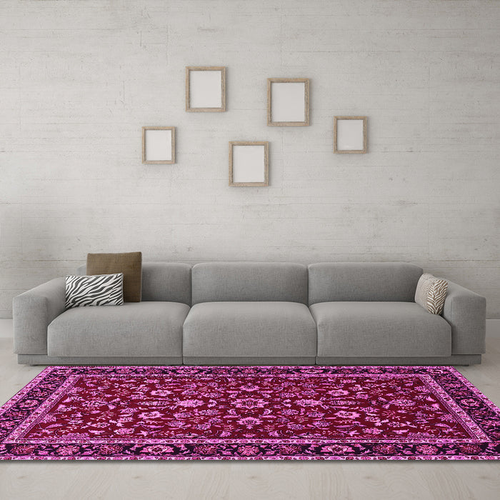 Machine Washable Persian Pink Traditional Rug in a Living Room, wshtr2048pnk