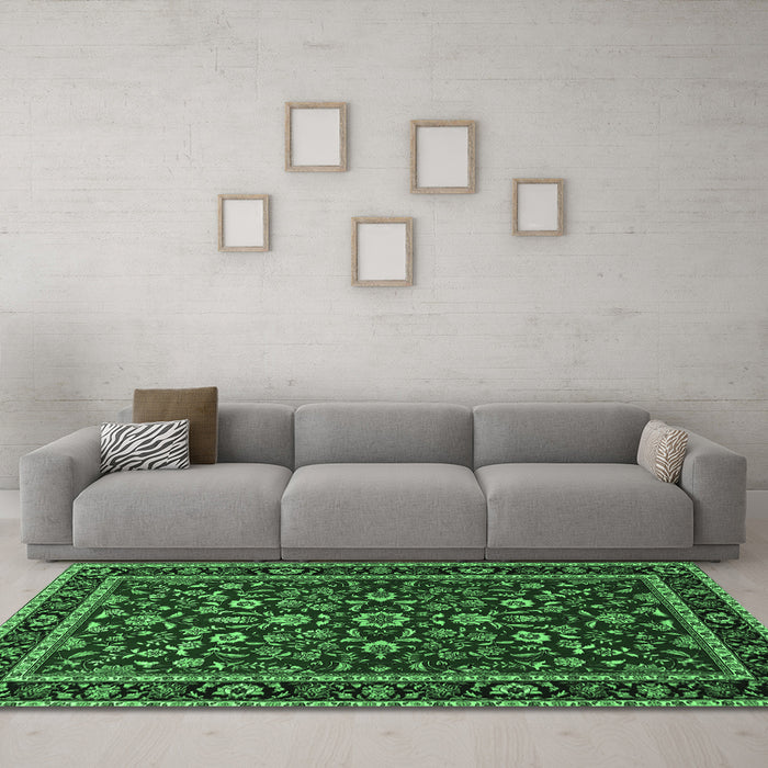 Machine Washable Persian Emerald Green Traditional Area Rugs in a Living Room,, wshtr2048emgrn